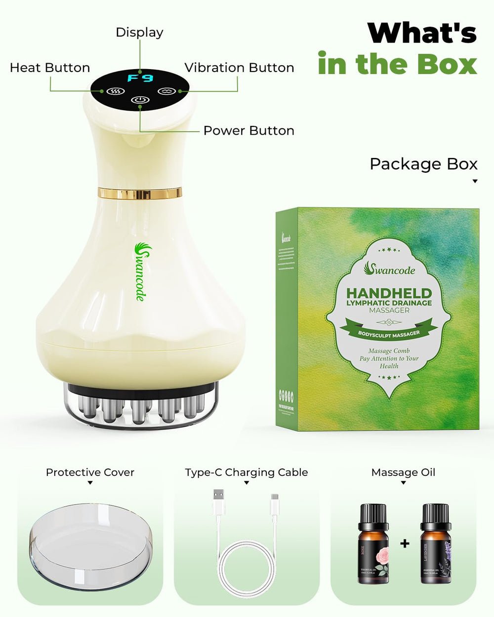 Swancode portable massager suitable for home, office, or gym.
