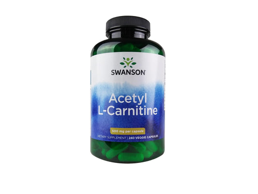 Swanson Acetyl L-Carnitine 500mg bottle image highlighting cognitive support potential.