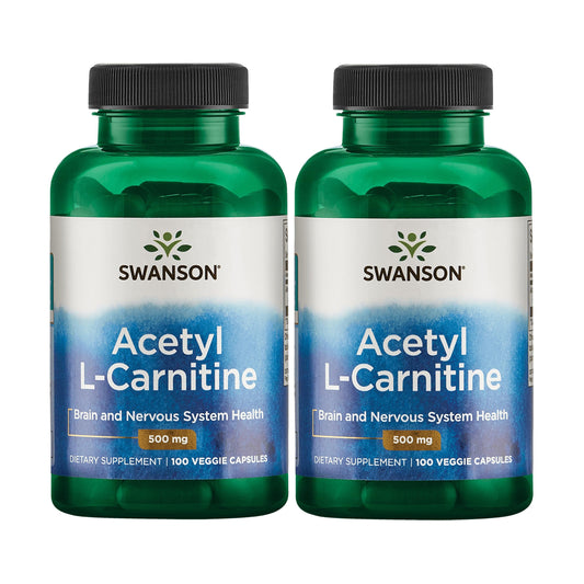 Swanson Acetyl-L-Carnitine bottle front with two-pack packaging for daily use