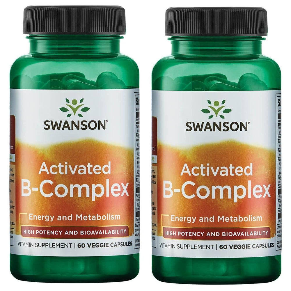 Swanson Activated B-Complex bottle with capsules for daily energy support and overall wellness.