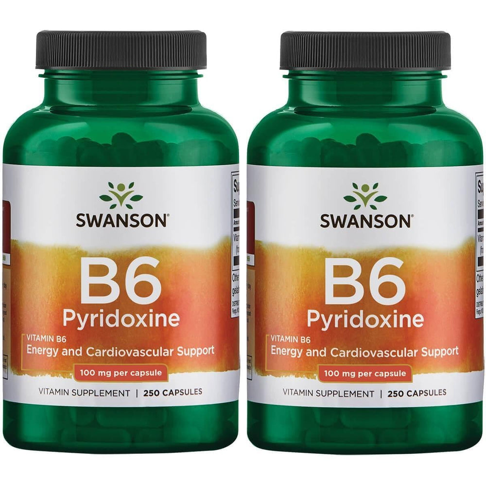 Swanson B6 Pyridoxine bottle with 100 mg capsules for daily energy support
