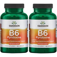 Swanson B6 Pyridoxine bottle with 100 mg capsules for daily energy support