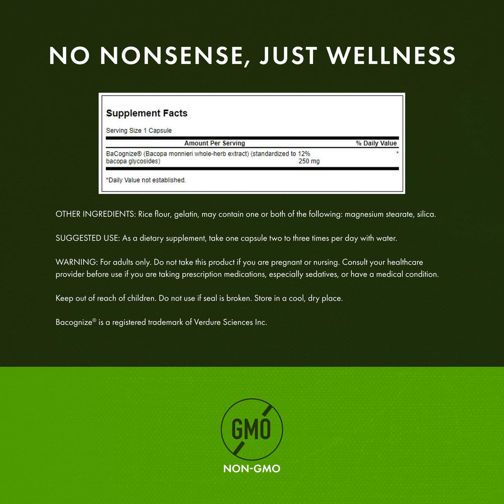 Swanson Bacognize label highlights 12% bacopa glycosides.