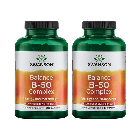 Swanson Balance B-50 Complex bottle front with label, signaling daily energy support.