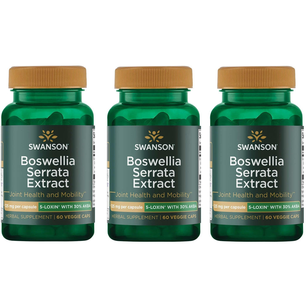 Swanson Boswellia Serrata Extract 125 mg three-pack bottle front view for daily joint support