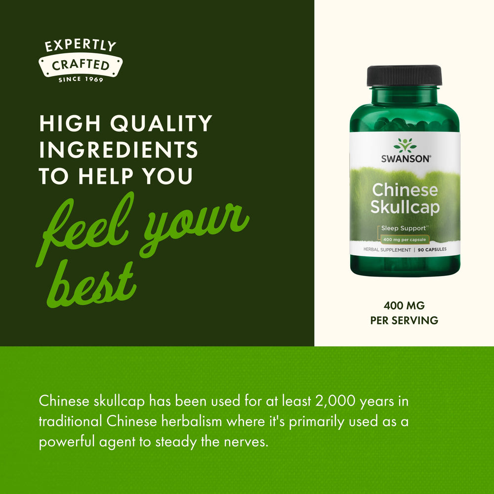 Swanson Chinese Skullcap capsule in hand for convenient daily use.