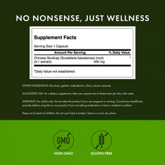 Swanson Chinese Skullcap label detail highlighting quality and testing.
