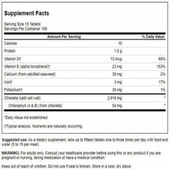 Swanson chlorella 194 mg tablets closeup, compact vegetarian tablets for on-the-go routines.