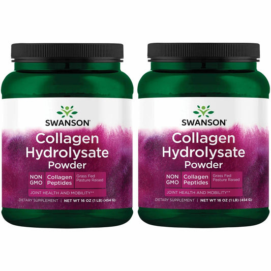 Swanson Collagen Hydrolysate powder bottle on the counter for easy daily mixing.