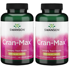 Swanson Cran-Max 500 mg veg caps bottle supports urinary tract function and kidney health.