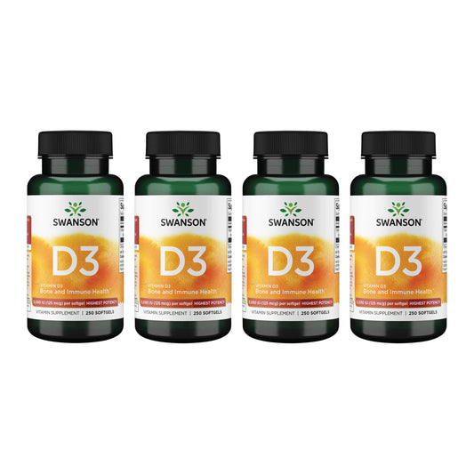 Swanson D3 softgels bottle for daily bone and immune support.