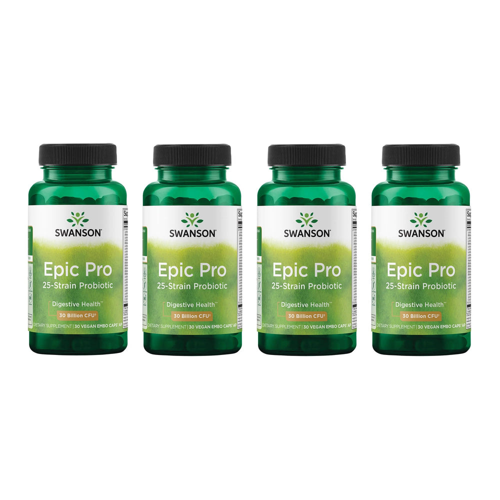 Swanson Epic-Pro bottle front shows 30B CFU across 25 strains for digestive support.
