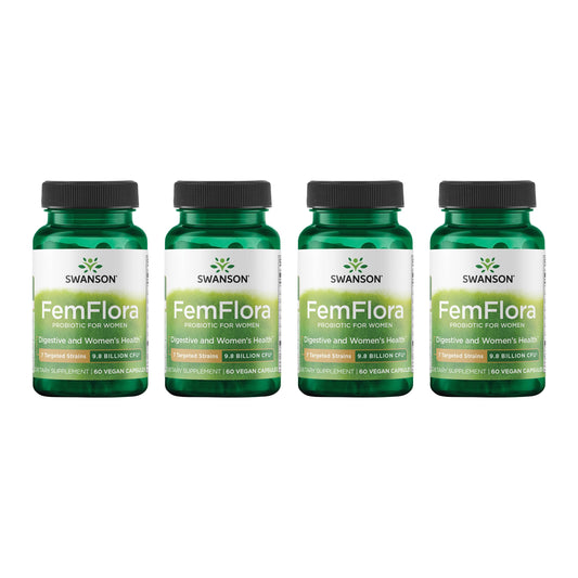 Swanson FemFlora bottle front highlighting the feminine probiotic formula for gut, oral, and vaginal support