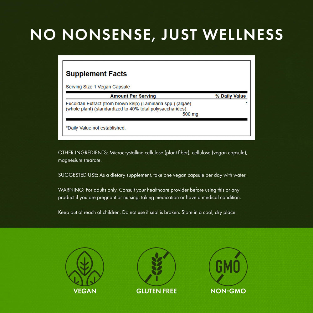 Swanson Fucoidan label closeup emphasizing natural seaweed-derived formula