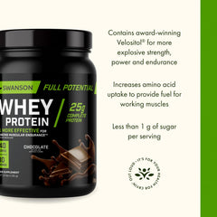 Swanson Full Potential Whey Protein chocolate blend emphasizes creamy texture and taste