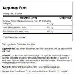 Swanson Full Spectrum Turmeric Garlic Cayenne bottle pour showing convenient daily capsules.