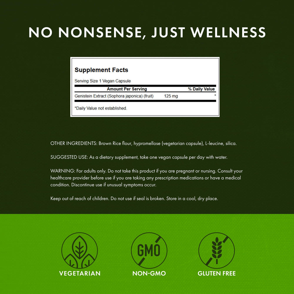 Swanson Genistein bottle front view highlighting high-purity genistein.