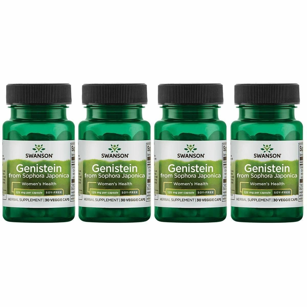 Swanson Genistein capsules in bottle highlight plant-based balance for daily use