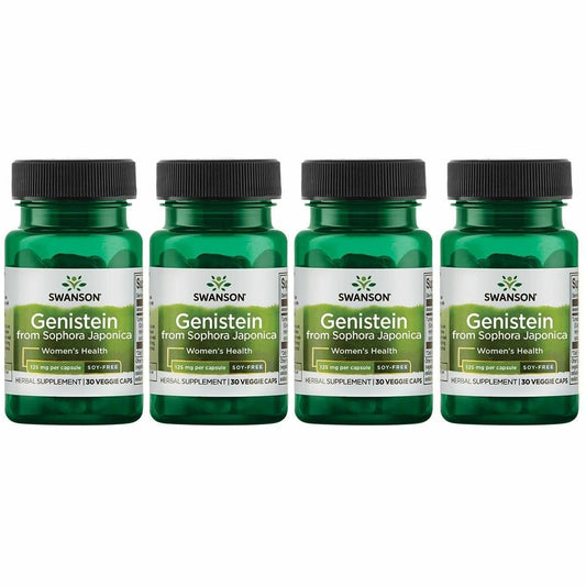 Swanson Genistein capsules in bottle highlight plant-based balance for daily use