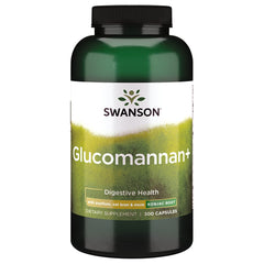 Swanson Glucomannan+ bottle front, fiber supplement supporting appetite awareness.