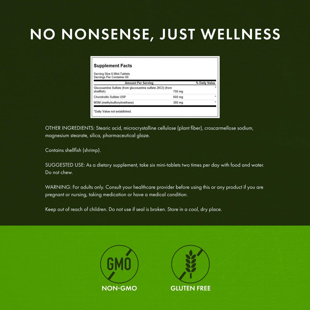 Swanson Glucosamine Chondroitin MSM gluten-free badge on product packaging