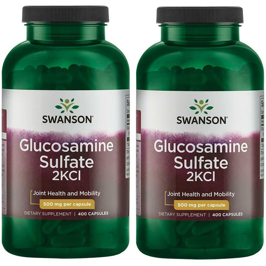 Swanson Glucosamine Sulfate 2KCl 500 mg bottle front may support joint comfort and mobility.