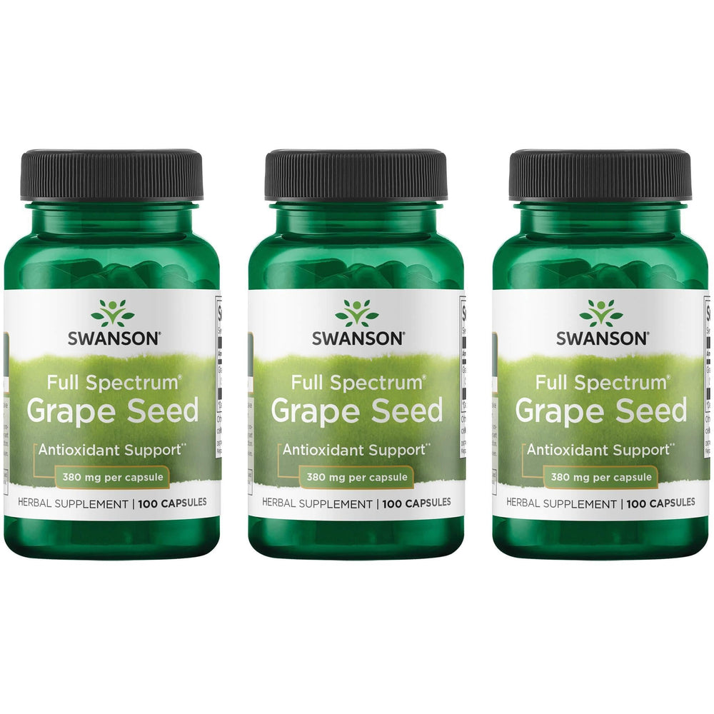 Swanson Grape Seed capsules in bottle, may support antioxidant activity and everyday cardiovascular wellness.