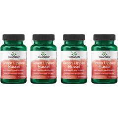 Swanson Green Lipped Mussel Oil bottle with four-pack for joint comfort and daily mobility.