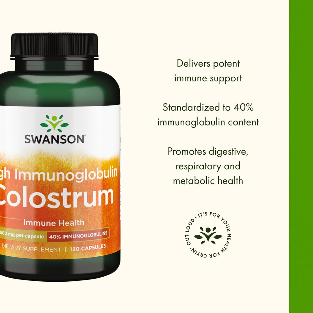 Swanson High Ig Colostrum bottle opened for daily capsule intake.