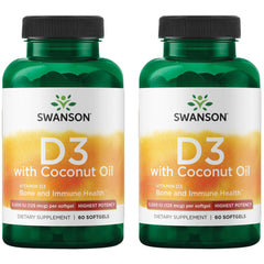 Swanson high-potency vitamin D-3 coconut softgel bottle for daily bone support