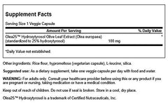 Swanson HRB Olive Leaf Extract bottle back label notes Olea25 25% hydroxytyrosol