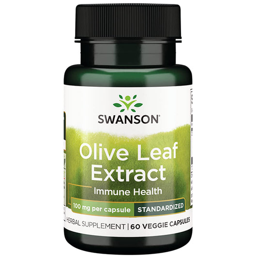 Swanson Olive Leaf Extract bottle front shows 100 mg dosage for daily support