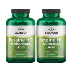 Swanson hydrochloric acid with pepsin 250 capsules bottle aids protein digestion.