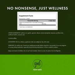 Swanson K2 origin natto fermentation label emphasizes natural vitamin K2 source