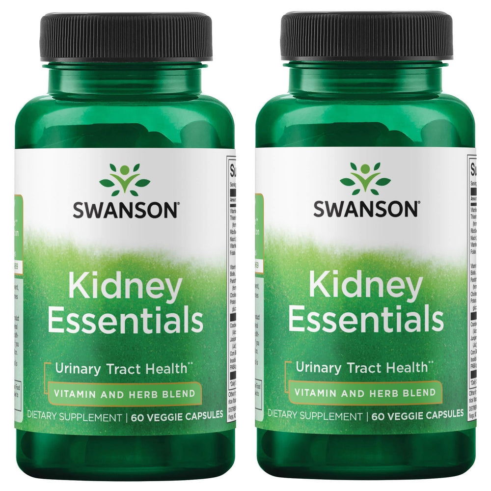 Swanson Kidney Essentials bottle with capsules; supports urinary health and fluid balance.