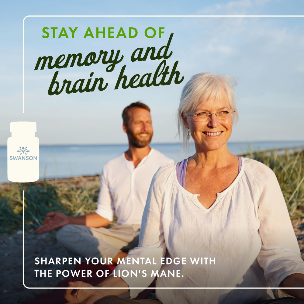 Swanson Lion's Mane capsules pack ready for daily cognitive care.