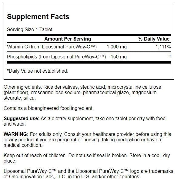 Swanson Liposomal Vitamin C 60 tabs closeup highlighting compact bottle for on the go routines