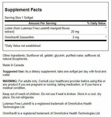 Closeup of Swanson capsules showing eye nutrition for retina support.