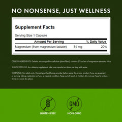Swanson Magnesium Lactate capsules close-up indicating gentle absorption for sensitive stomachs