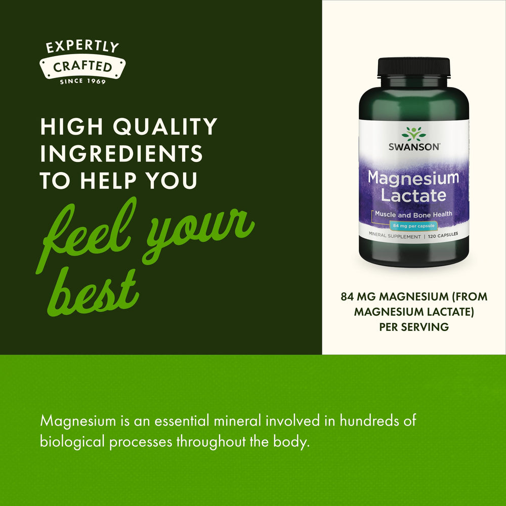 Swanson Magnesium Lactate two-pack packaging emphasizing long-term mineral support
