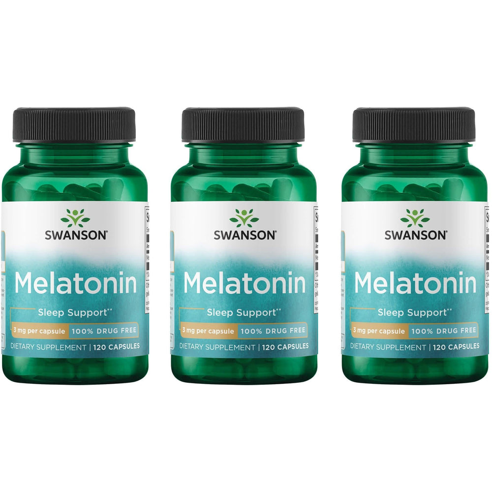 Swanson Melatonin 3mg capsules bottle for calmer nights and peaceful sleep.