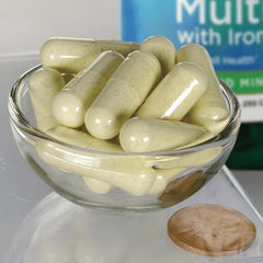Swanson Multi and Mineral Daily capsules closeup for convenient daily use.