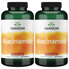 Swanson Niacinamide 500 mg bottle front showing a convenient 2-pack for daily skin and energy support