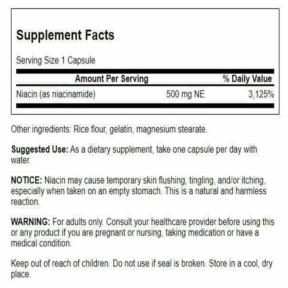 Swanson Niacinamide 500 mg label close-up highlighting skin health support