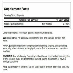 Swanson Niacinamide 500 mg label close-up highlighting skin health support