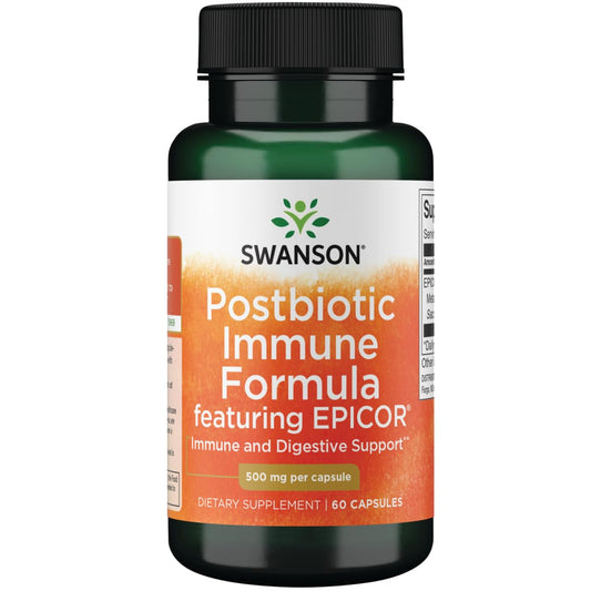 Swanson Postbiotic Immune Formula Epicor 500 mg bottle supports immune balance and gut comfort