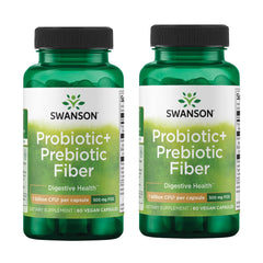 Swanson Prebiotic + Probiotic Fiber bottle front showing label and benefits for digestion