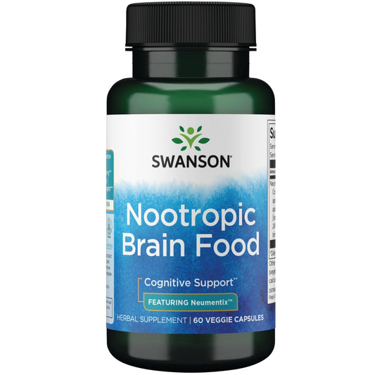 Swanson Premium Brand Nootropic Brain Food bottle on desk for daytime focus.
