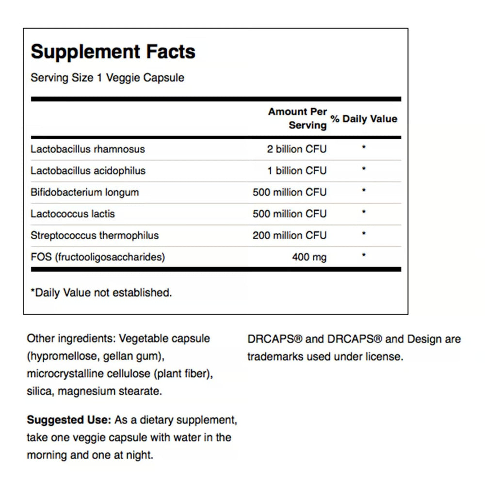 Swanson Probiotic Complex bottle-label details 4.2B CFU and FOS prebiotic