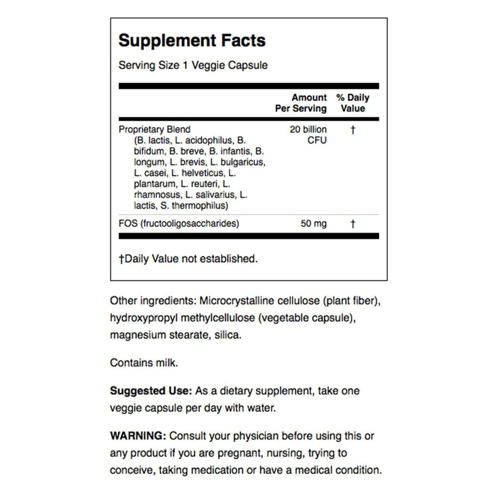 Swanson probiotic capsules side view highlighting multiple strains for digestion